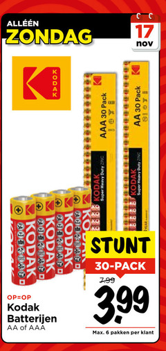  kodak batterijen 6 17 30 aa aaa super duty zinc pack 3.99 pakken 