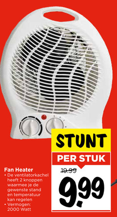  2 fan heater ventilatorkachel knoppen stand temperatuur vermogen watt stuk 