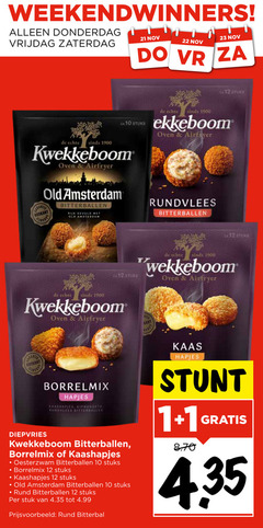  1 10 12 22 23 vrijdag zaterdag stuks ca. oven airfryer kwekkeboom old amsterdam krokant bitterballen rijk gevuld rundvlees kant diepvries borrelmix hapjes kaashapjes kipnuggets oesterzwam rund stuk bitterbal kaas 