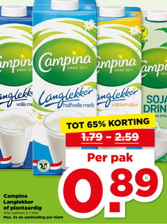  1 65 tina camping campina langlekker plantaardig pakken liter 5x aanbieding anno soja drink pak 