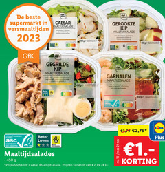  3 18 24 450 supermarkt caesar gfk maaltijdsalade gegrilde kip slam volkoren penne yoghurtdressing papa beter leven ge kweek gecertificeerd asc-aqua.org bescherming maaltijdsalades varieeren 2 chef select gerookte honing garnalen volken pasta sweet rode 