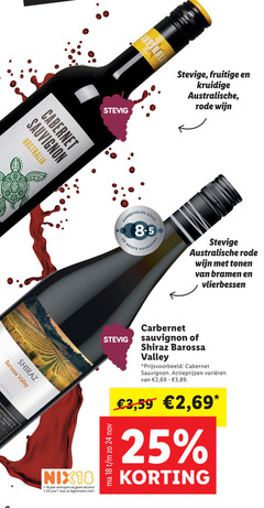  rode wijn 18 24 25 australia stevig fruitige kruidige australische shiraz barossa valley sa cabernet sauvignon hamersma nix18 jaar alcohol legitimatie tonen bramen vlierbessen carbernet varieeren 2 69 3 