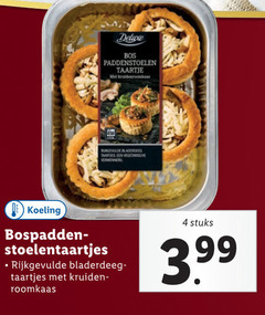  4 bos paddenstoelen taartje bladerdeeg taartjes vegetarische koeling rijkgevulde kruiden roomkaas stuks 3.99 