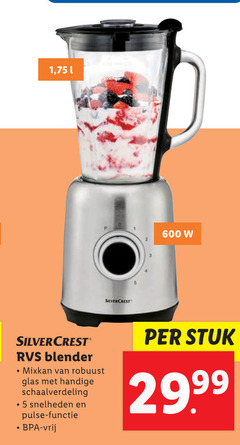  5 600 1 silvercrest rvs blender mixkan robuust glas schaalverdeling snelheden pulse functie vrij stuk 