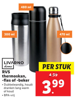  300 ml livarno home rvs thermoskan fles beker dubbelwandig dranken lang warm vrij stuk 3.99 