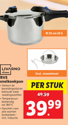  22 180 cm livarno home rvs snelkookpan verkort voedingsstoffen temperatuur bestendig soorten kookplaten inductie stoominzet stuk 