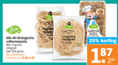  25 100 250 bio biologische volkorenpasta linguine integrali zak varieeren verse volkoren minuten pasta gemaakt hamster durumtarwe vezels 