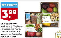  pakket 3.99 verspakketten kip rendang tagliatelle pomodoro kerrie tandoori indiaas roti massala indonesische abn 