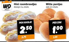  4 6 mini roombroodjes doosje stuks witte puntjes zak 