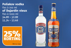  25 700 1000 poliakov vodka fles ml dujardin vieux liter v.a. blue 