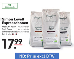  simon levelt koffiebonen 1 40 biologisch level espressobonen medium roast dark zak kilo mild premium organic coffee espresso intense bello song 