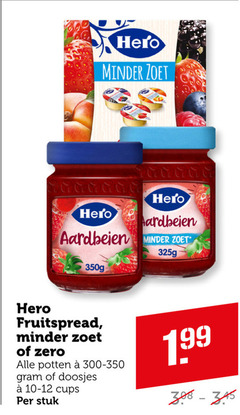  200 hero minder zoet aardbeien fruitspread zero potten doosjes cups stuk 