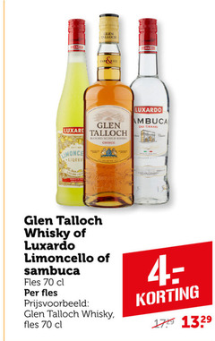  talloch old blended scotch whisky choice sambuca dei cesari limoncello fles 