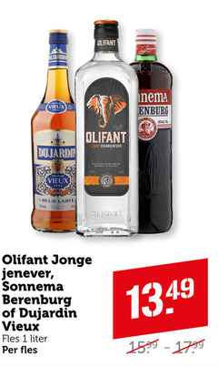  1 35 jardin olifant vieux dujardin jonge graanjenever nema blue label thema jenever sonnema berenburg fles liter 