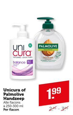  96 uni cura handzeep savon mains balance nr.1 beschermt palmolive naturals lait amandelmelk douceur zachte verzorging anti bacterieel klinisch bewezen unicura ml flacon 