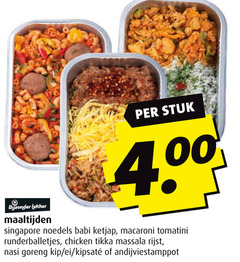  bijzonder maaltijden stuk singapore noedels babi ketjap macaroni runderballetjes chicken tikka massala rijst nasi goreng kip ei andijviestamppot 