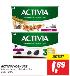  3 4 x4 activia miljarden probiotica vezels muesli pruim yoghurt pak stuks 2 vertering energie niveau 1 69 