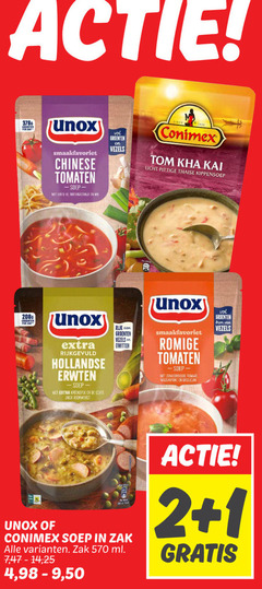  1 2 unox chinese tomaten lente ui mie groenten vezels since conimex tom licht pittige thaise kippensoep rijkgevuld hollandse erwten katenspek rijk eiwitten romige soep zongedroogde tomaat mascarpone basilicum zak ml 7 14 25 4 50 