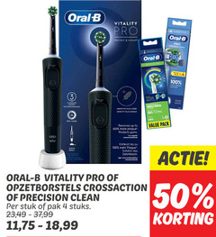  4 50 100 oval oral b vitality pro protect clean cleaning timer sensitive mode sensitiv modus removes up to protects whole 1x4 pack inside bis das zahnfleisch opzetborstels crossaction precision stuk pak stuks 23 99 11 18 