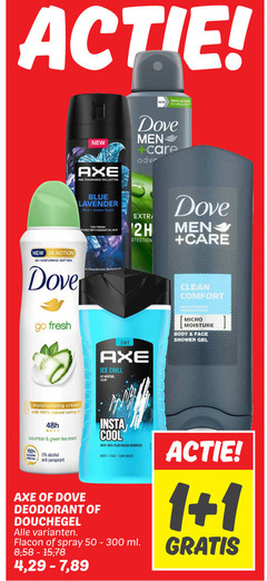  1 50 100 300 new triple action technology dove men care 3x moisturising soft skin axe fine fragrance collection blue lavender mint amber scent with essential oils 72h fresh deodorant go cream natural caring cucumber green tea metal alcohol anti anti-perspirant douchegel ice chill menthol clean comfort milde formule doux micro moisture body face shower gel cool plant based hair wash flacon spray ml 8 15 4 7 