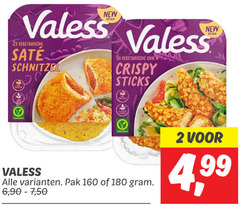  2 160 180 valess 2x vegetarische schnitzel 5x crispy sticks pak 6 90 7 50 4 99 