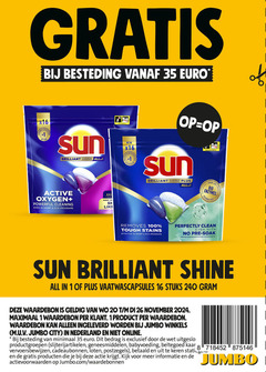  1 16 20 26 35 100 240 besteding sun brilliant shine new active oxygen cleaning short eco tec yo like removes tough stains effective all stain lift bio technology perfectly clean soak with vaatwascapsules stuks waardebon maximaal ingeleverd jumbo winkels city nederland online minimaal wet productgroepen geneesmiddelen babyvoeding beltegoed vervoersbewijzen cadeaubonnen postzegels keren 