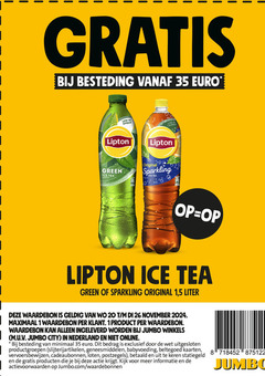  1 20 26 35 besteding sugar lipton green ice tea original sparkling 5 liter waardebon maximaal ingeleverd jumbo winkels city nederland online minimaal wet productgroepen geneesmiddelen babyvoeding beltegoed kaarten vervoersbewijzen cadeaubonnen postzegels keren 