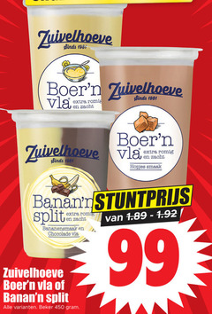  99 450 zuivelhoeve vla romig zacht hopjes split bananensmaak chocolade beker 