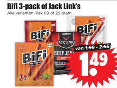  3 25 60 100 bifi pack jack pak 3x original new beef beet 