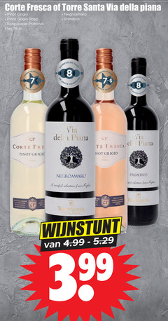  8 90 torre santa della pinot grigio rosee sangiovese primitivo fles negroamaro aanbevolen hamersma italia rose ella been italian wines b varietals their careful selection from puglia vering best fragrance and freshness 3.99 