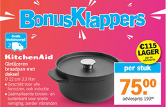  braadpan 22 kitchenaid gietijzeren deksel cm liter fornuizen inductie binnen buitenkant reiniging stuk 