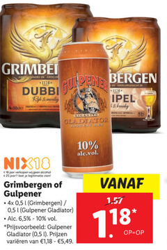  grimbergen gulpener gladiator speciaalbieren 10 18 25 1128 robuust bergen abdij opgericht kruidig nix18 jaar alcohol legitimatie 5 l 6 varieeren 1 