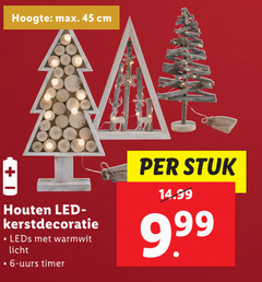  6 45 hoogte cm houten led kerstdecoratie warmwit licht timer stuk 