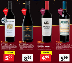  rode wijn 18 25 28 750 soepel stevig hamersma sisters der pride and seth sacred hill new zealand vineyards argentina spook pinotage reserve pinot noir central malbec nix18 jaar alcohol legitimatie seven licht rood fruit banaan rokerige geur ml 5.99 droge zachte tannine fruitige kruidige fruitig karakter verrassend volle rijpe 