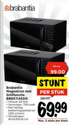  2 20 700 brabantia magnetron grillfunctie inhoud liter vermogen watt bedieningspaneel led scherm cm bol.com stuk stuks 