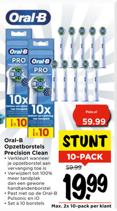  braun oral-b opzetborstel 10 100 oral b pro precision clear 10x verwijdering opzetborstels clean verwijdert tandplak gewone handtandenborstel pulsonic borstels pack 2x 