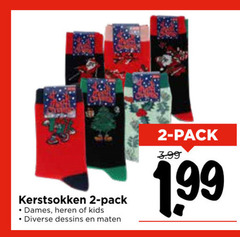  2 kerstsokken pack dames heren kids dessins maten 3.99 