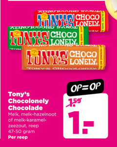  at lait melk choco lonely tony chocolonely chocolade hazelnoot karamelvla zeezout reep 