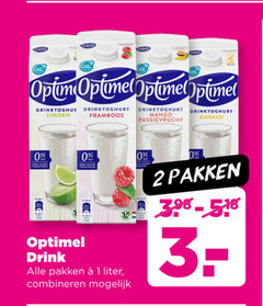  1 2 3 optimel drinkyoghurt limoen framboos mango passievrucht banaan drink pakken liter combineren 