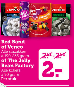  1 25 36 90 venco schoolkrijt zacht zoet red jelly bean band factory flavours dropfruit eur stazakken kokers stuk piramides 