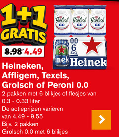  affligem texels heineken 0.0 blikjes bier alcoholvrij 1 2 6 33 grolsch fris 00 peroni pakken liter varieeren 