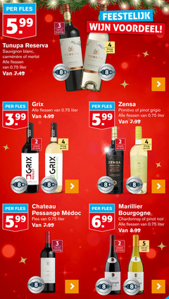  2 3 4 5 8 80 99 fles 5.99 tunupa reserva sauvignon blanc merlot flessen liter winery feestelijk wijn voordeel ag lay andy carmenere colchagua chile hamersma boy droog fris 3.99 primitivo pinot grigio soepel rond geographique protegee vino nel della natura italia prodotto da bio biologica ge risotto chateau pessange 6 marillier bourgogne chardonnay noir fils origine pere 