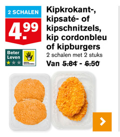  2 schalen kipkrokantschnitzel kipschnitzels beter leven dieren bescherming kip cordonbleu kipburgers stuks 