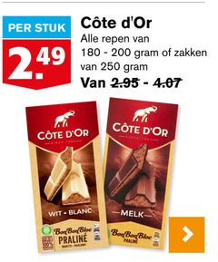  cote d or chocolade 24 100 250 stuk repen zakken since wit durable duurzaam blanc bon bloc praline noisette hazelnoot melk 