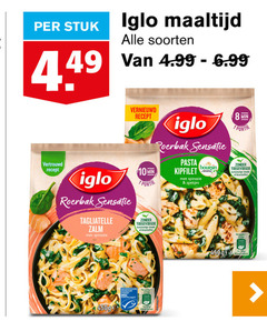  8 10 450 stuk vertrouwd recept iglo maaltijd soorten vernieuwd min roerbak sensatie pasta kipfilet spinazie boursin toegevoegde kunstmatige smaak kleurstoffen spekjes tagliatelle zalm 100g 3 