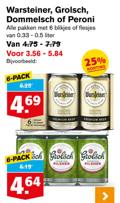  warsteiner peroni grolsch dommelsch blikjes bier speciaalbieren 6 25 33 pakken liter pack brewed germany seit premium beer einzig wahre naturally to german purity das quality from meesterschap pilsner peter verfrissend zachte afdronk pater slipper 