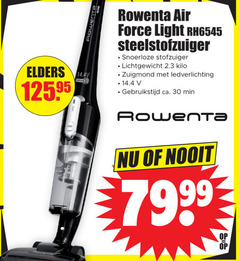  30 elders rowenta air force light steelstofzuiger snoerloze stofzuiger kilo zuigmond ledverlichting gebruikstijd ca. min 