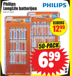  philips batterijen 50 longlife aa aaa pack zinc micro 1.5v super elders 