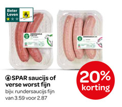  20 beter leven dieren bescherming saucijs verse worst fijn rundersaucijs 