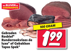  100 gebraden rosbief runderrookvlees luxe gebakken tapas spek 